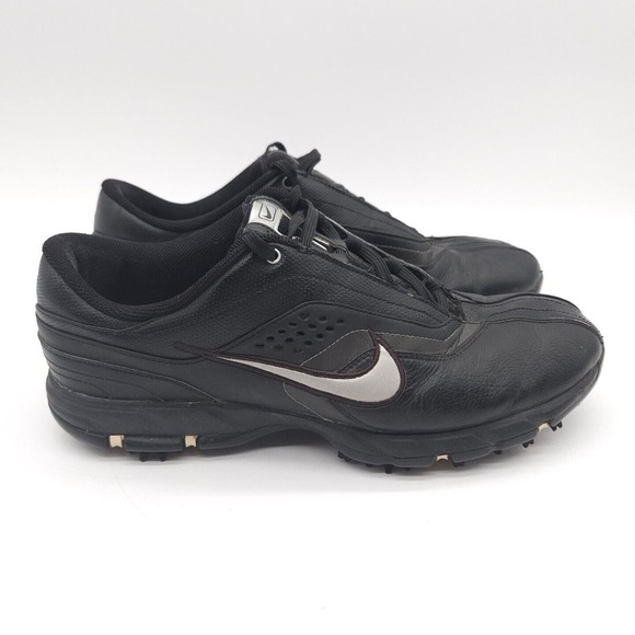 Nike Air (Mens Size 9) Tour Sport‎ Soft Spike Golf Lace Up Shoes Black Silver - Picture 5 of 10